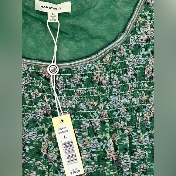MAX Studio - Womens Green Floral Mesh Pullover Top Size Large NWT - Picture 10 of 12